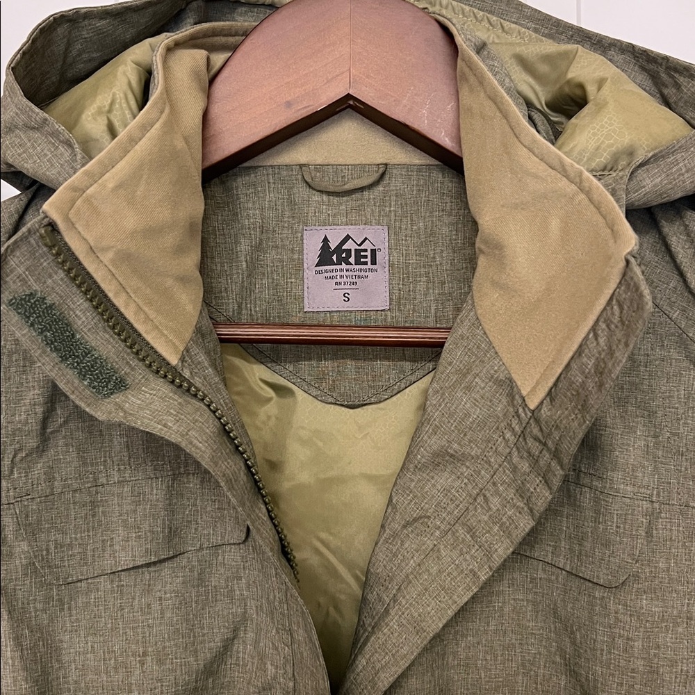 REI Olive Rain Coat with Hood - Picture 2 of 5